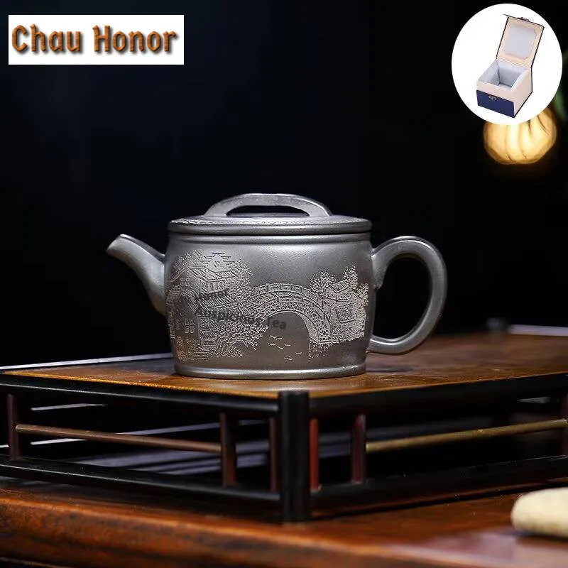 

220/240ml Yixing Purple Clay Tea Pot Handmade Raw Ore Black Mud Teapots Authentic Tea Maker Kettle Customized Tea Set Collection