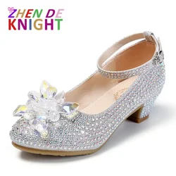 Princess Girls Party Shoes Children Sandals Sequins High Heels Shoes Diamonds Girls Sandals Peep Toe Crystal Kids Dress Shoes