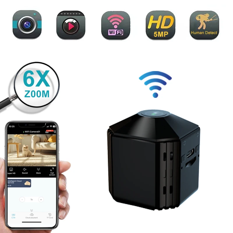 STLF Advanced 5MP Photo 6X Zoom Wireless Vision Camara Mini Wifi  Night Vision Mobile Phone A9 IP HD Mini