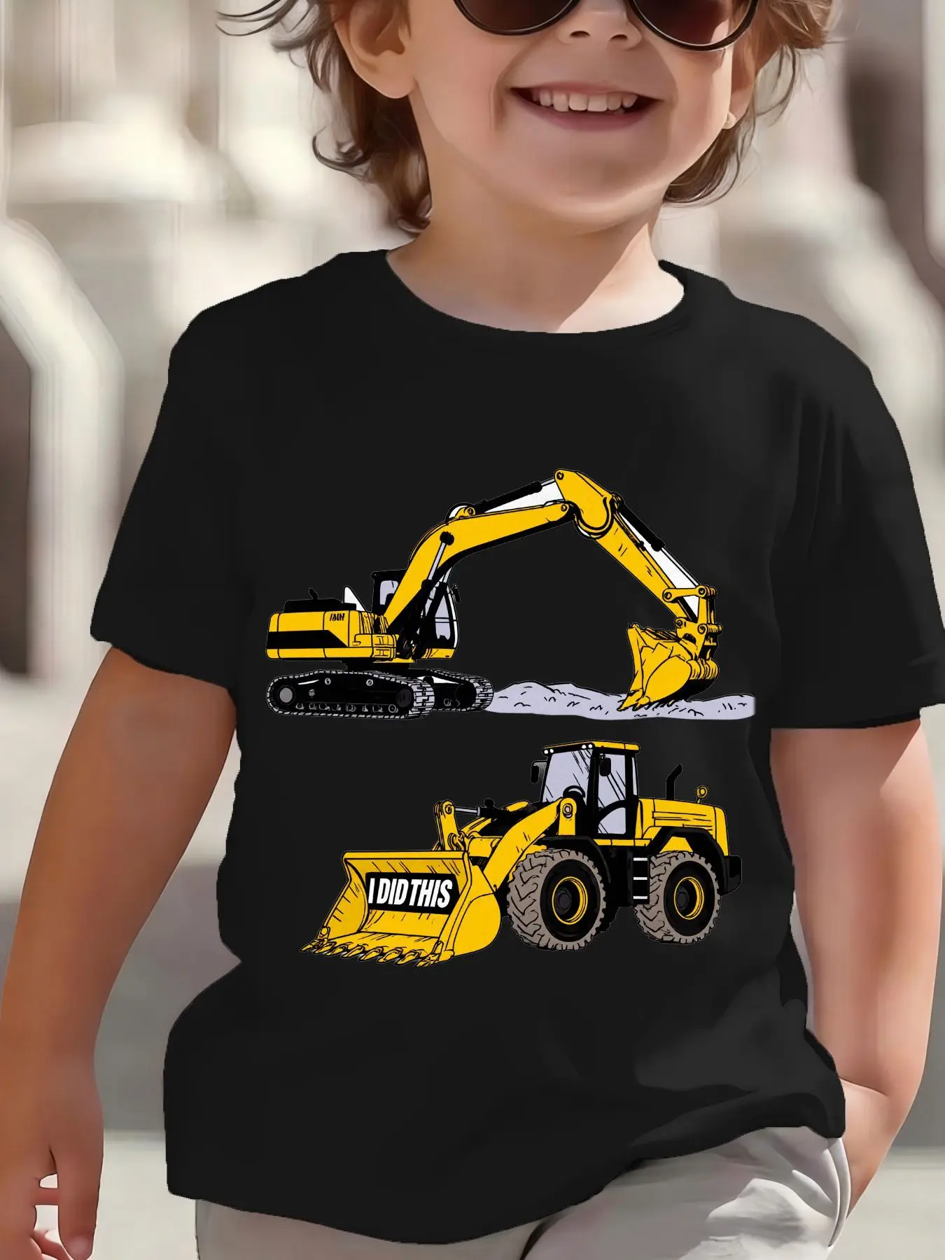 Cute Excavator Loader Engineering Graphic Family Matching T Shirt Boys Girls Short Sleeve Tees Parent Kid Same Summer Tops
