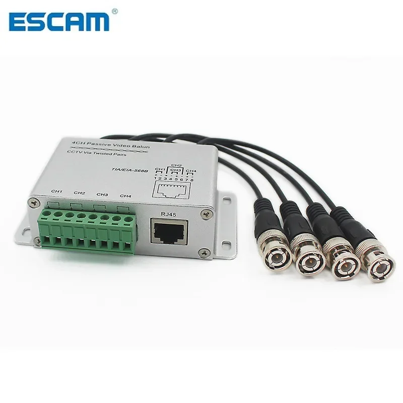 escam transmissor de video passivo canais bnc macho para utp rj45 cat5 canais utp sistema cctv 01