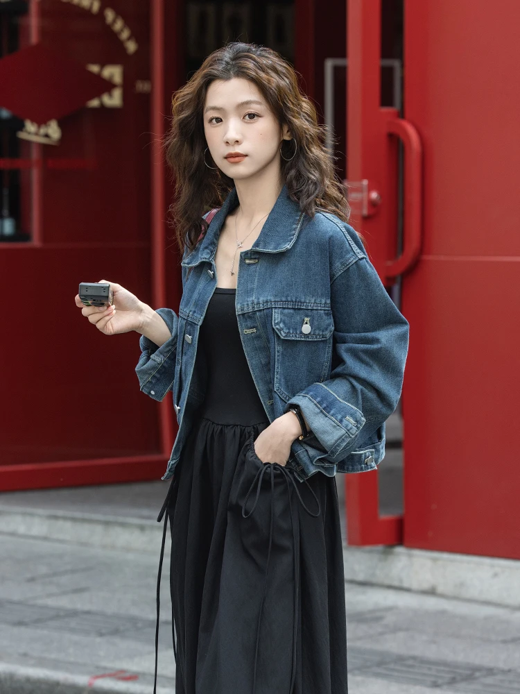 

Свободная женская джинсовая куртка в стиле ретро, Гонконгская Sle, пригородная ветровка, осеннее новое поступление, повседневная универсальная женская верхняя одежда