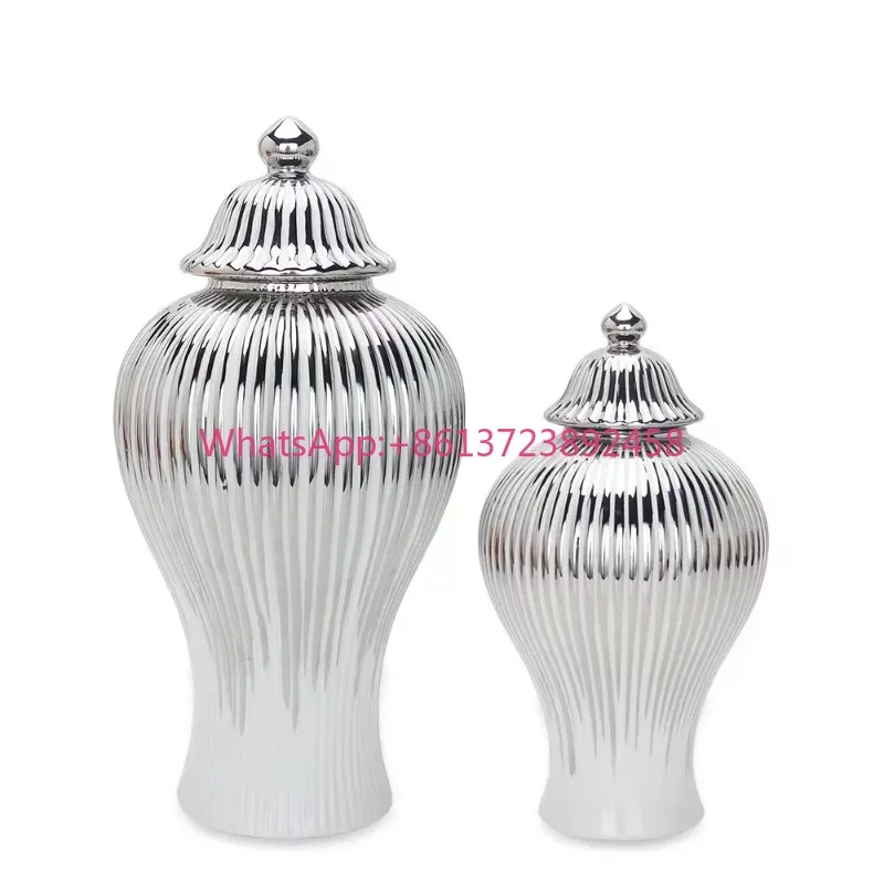 Gold Silver Ginger Decoration Home Ceramic Jar Decoration Gold Line Vase Set Home Decoration