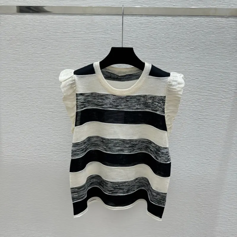 Color Block Striped Round Neck Knit Vest