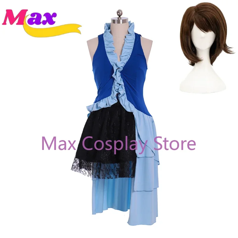 

Max Game Final Fantasy Yuna Cosplay Costume Women's Sexy Blue Top and Skirt Suit Halloween Carnival Party Role Play Outfits