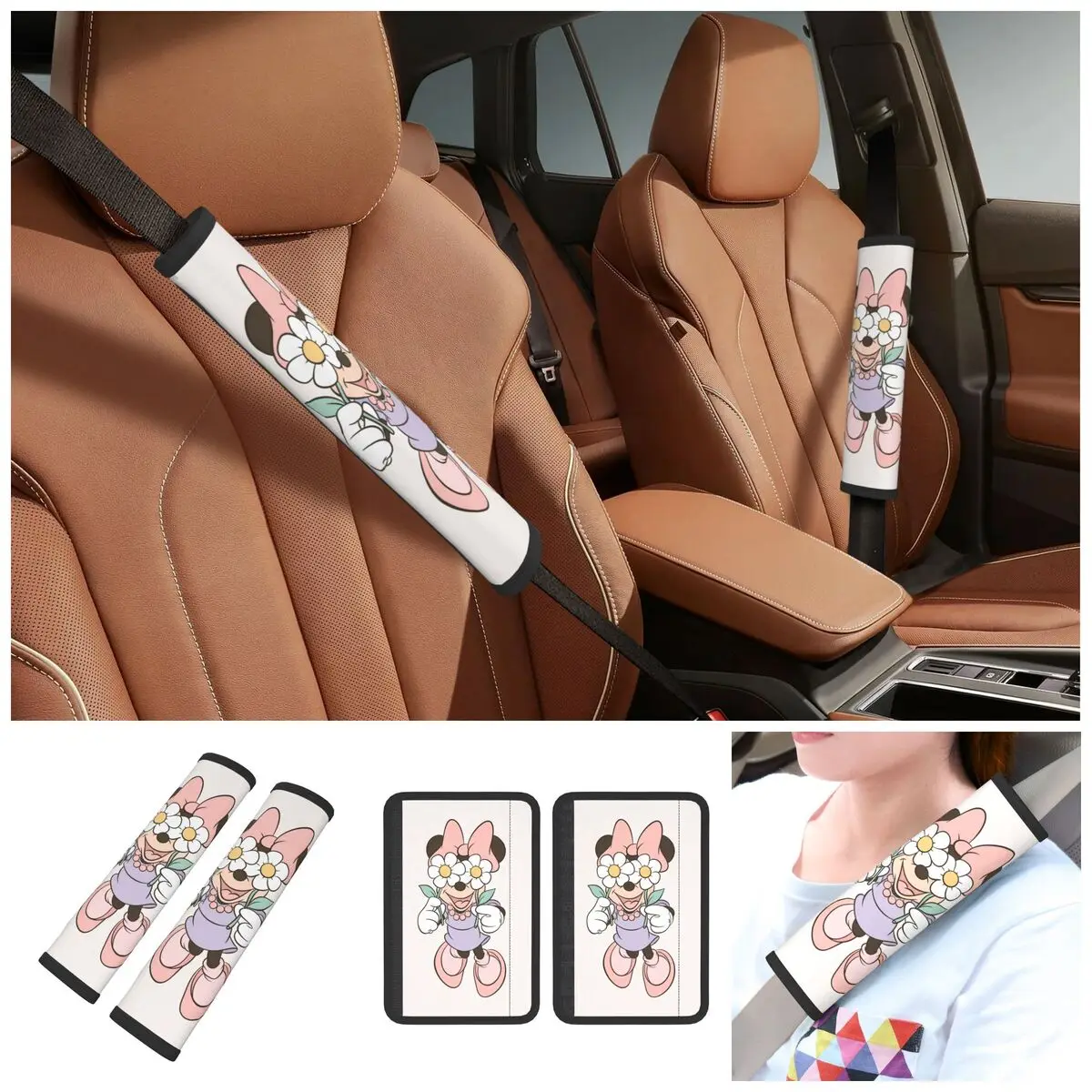 Minnie Kawaii Fit Seatbelt Cover for Car Truck Seat Belt Shoulder Pad 2 Pack Straps Neck Cushion Protector for Camera Backpack