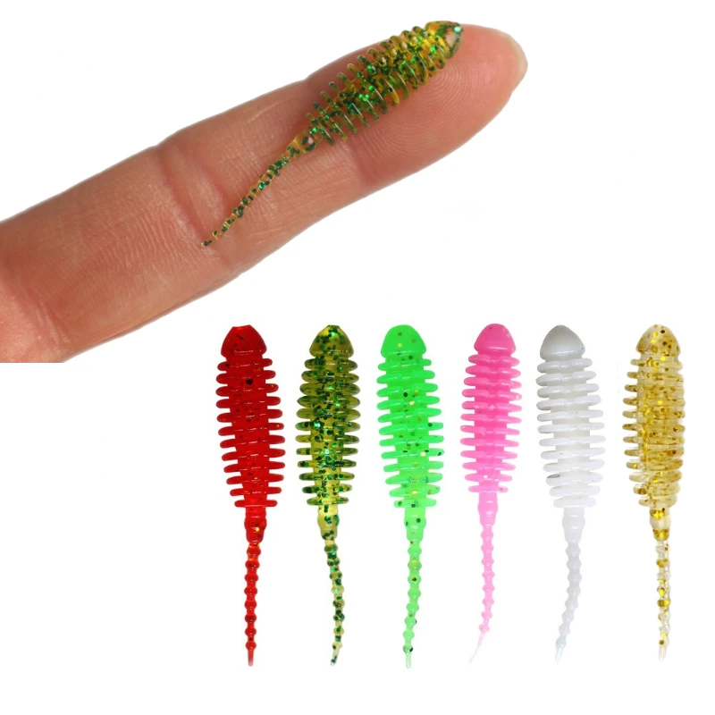 30pcs Mini Needle Tail Soft Bait 35mm 0.3g Biomimetic Rubber Soft Bait Screw Thread Simulation Tadpole Lure Artificial Worm Lure