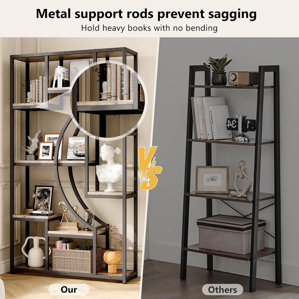 مجموعة أرفف كتب بطول 70.8 بوصة مكونة من 2، رف عرض هندسي عريض 79 بوصة مع 18 رف تخزين مفتوح وغسول رمادي مقاوم للخدش وميتا #6