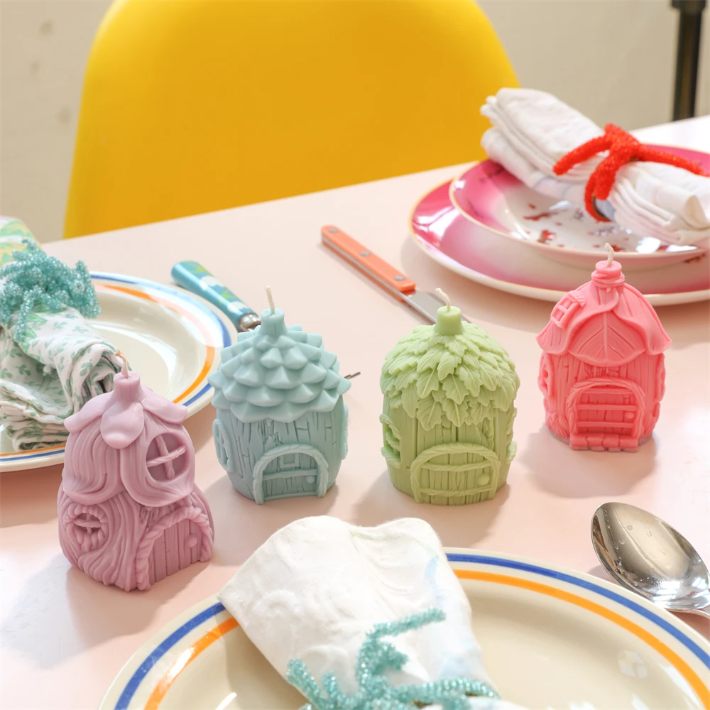 Miniature Fairy House Candle Silicone Mold Creative Mushroom Pine House Candle Making DIY Gypsum Mold Home Decor