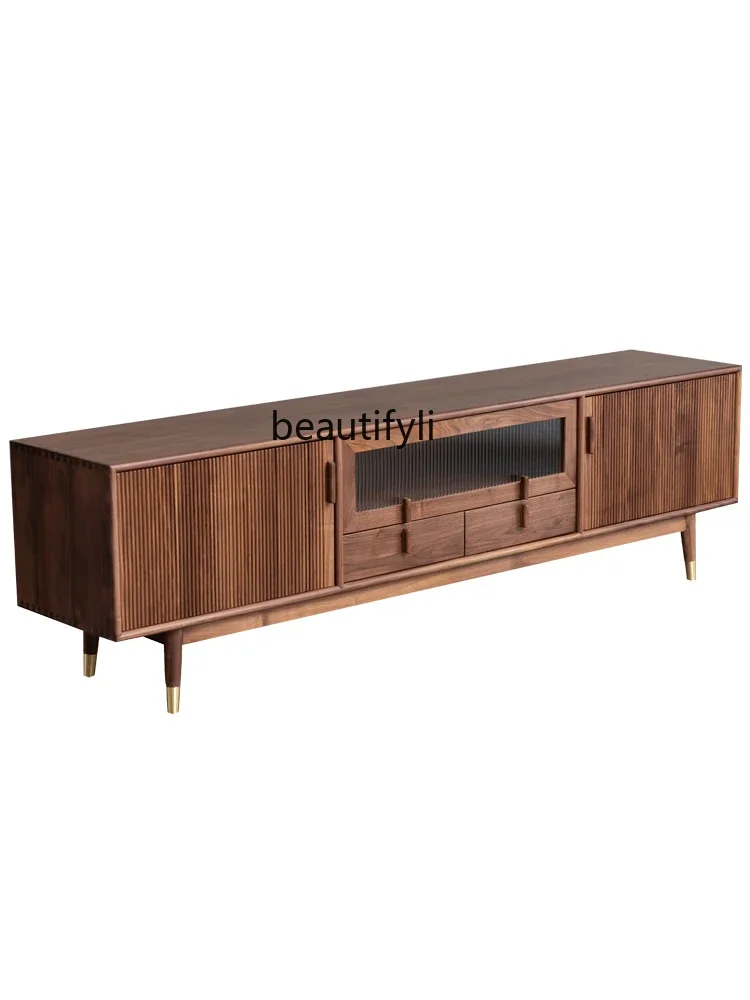 

X Modern Minimalist Black Walnut TV Stand Nordic Light Luxury Audiovisual Cabinet Floor Cabinet Living Room Furniture