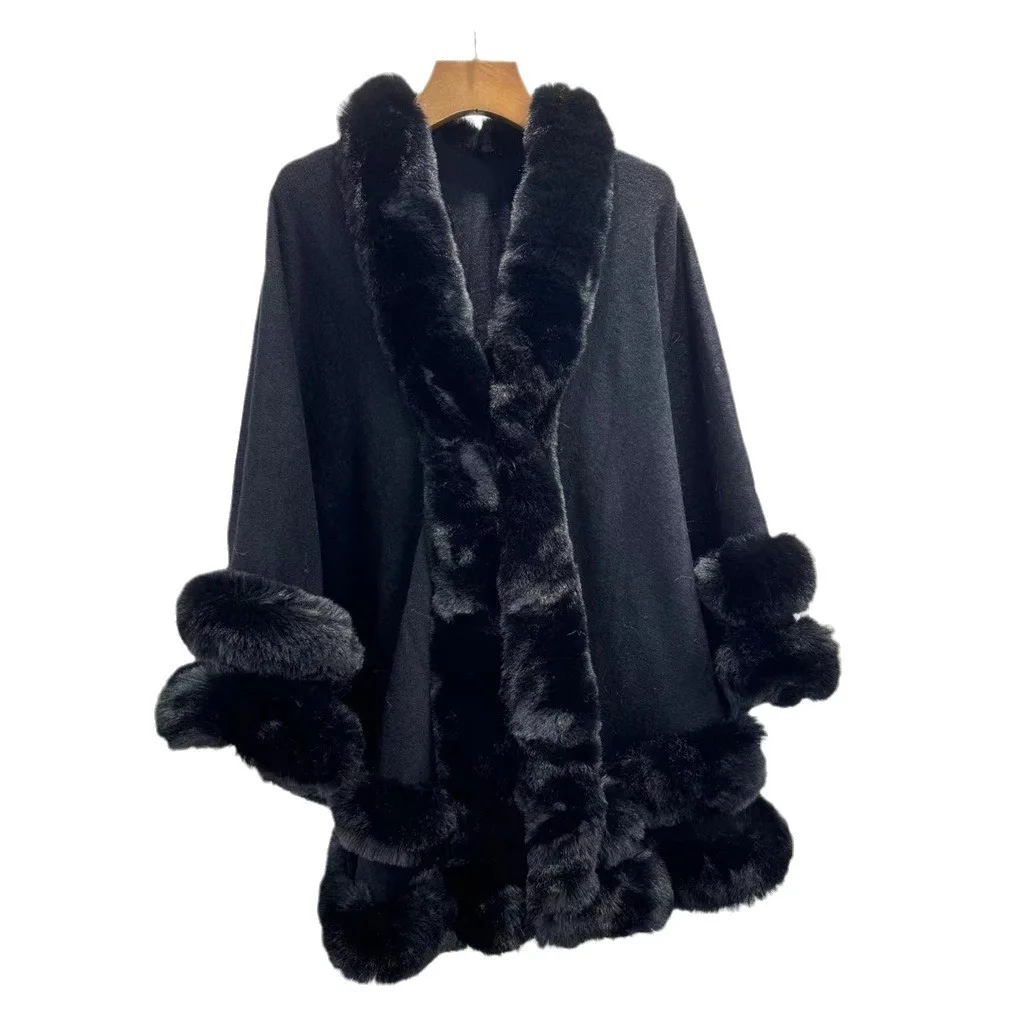 5 colori 2024 donne 2 Circle Faux Rabbit Fur Cape Poncho inverno allentato caldo scialle capispalla mantello di Cashmere soprabito