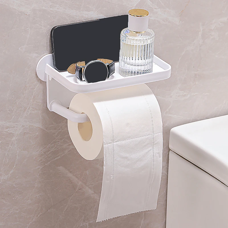 Punch Free Wall Mounted Tissue Storage Rack Paper Roll Shelf Holder Restroom Box Shelve Multi Functional Phone Placement Toilet