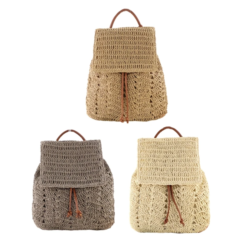 

Casual Straw Backpack Shoulder Bag Beach Woven Bag Handbag for Outdoor Camping