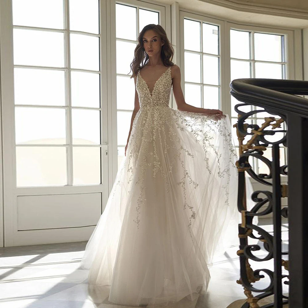 

Glitter Strapless Wedding Dresses with Sequined Sleeve Bridal Gowns 2025 Soft Tulle Bridal Gowns for Women New Vestido De Novia