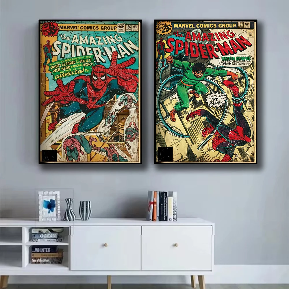 Retro Marvel Super Hero Decorative Painting Anime Spider Man Art Poster American Film Mural Home Childrens Room Wall Decor Print - view 3