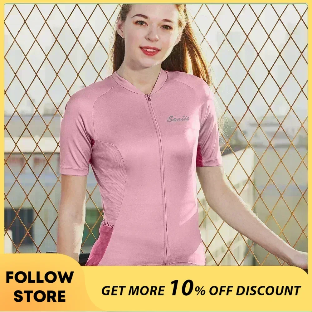 Santic Women Cycling Jersey Short Sleeve Summer Ladies Outdoor Breathable MTB Bike Road Riding Clothing Bicycle Sport Top Shirts