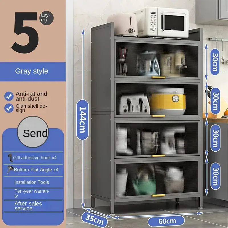 Modern Multi-Function Kitchen Storage Rack Panel Door Cupboard for Microwave Oven Electric Appliance Floor Standing Cabinet