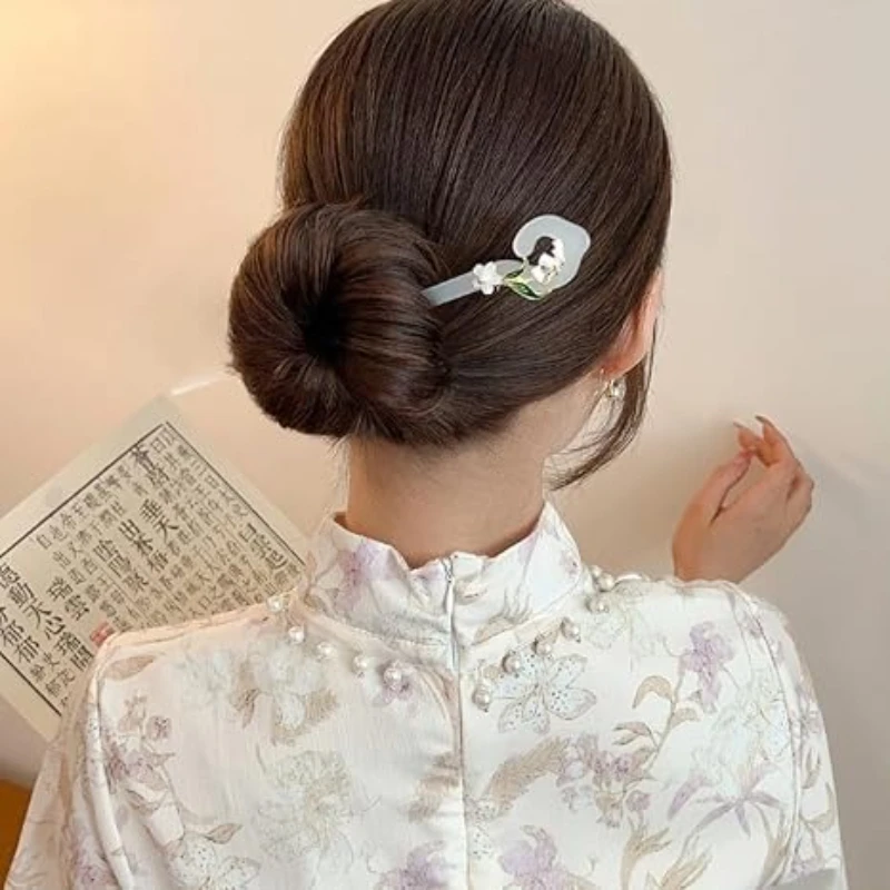 عيدان شعر نسائية أنيقة على الطراز القديم على شكل زهرة على الموضة الكلاسيكية دبوس شعر إكسسوار شعر عتيق أعواد شعر هانفو للشعر الطويل