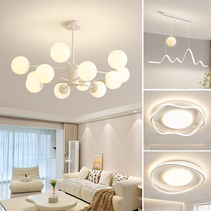 Modern simple living room chandelier cream wind main lamp Zhongshan Lighting Factory direct sales whole house package combinatio
