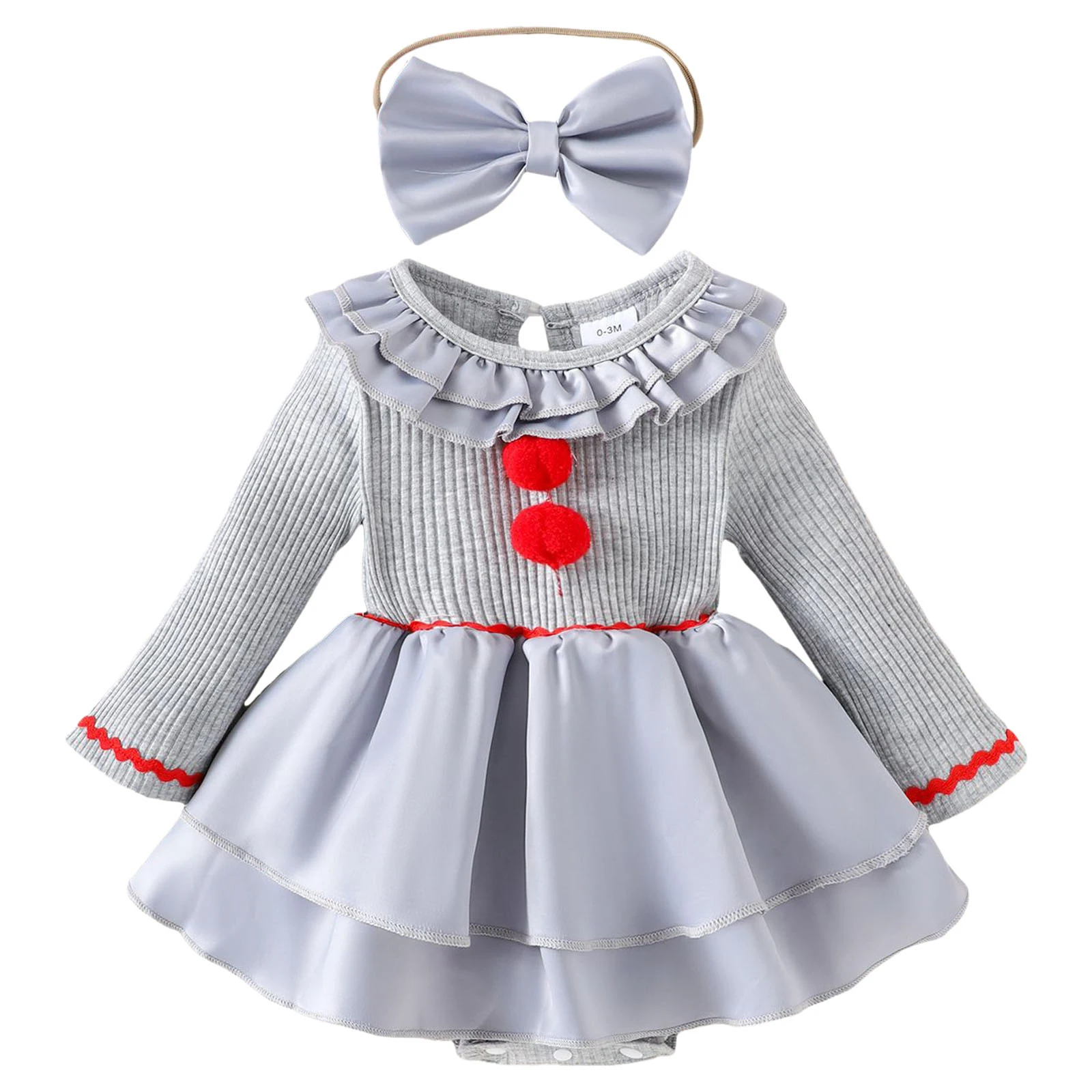 

Одежда для маленьких девочек 12, 18 месяцев, осенняя одежда для маленьких девочек, платье-клоун, комбинезон с рюшами, лоскутная кукла с длинными рукавами, милый комбинезон для малышей