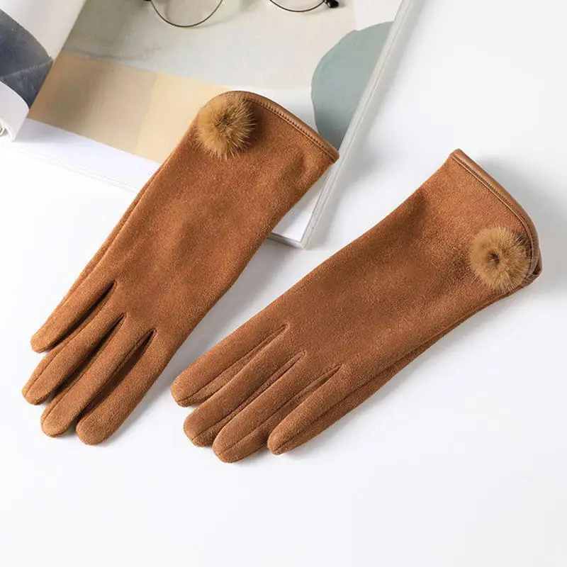 Women Touch Screen Gloves Fashion Mittens Autumn Winter Warm Thin Cashmere Solid Cycling Drive Suede Fabric Elegant Windproof