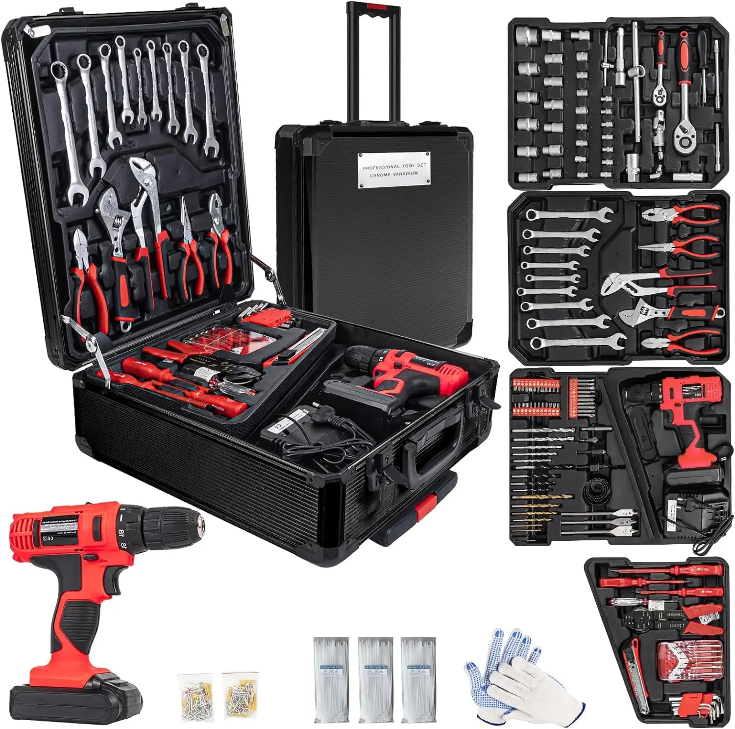 Electric Power Drill Set Tool Set for Men, Household Home Hand Tool Kits Clutch Cordless Drill Set for Thanksgiving