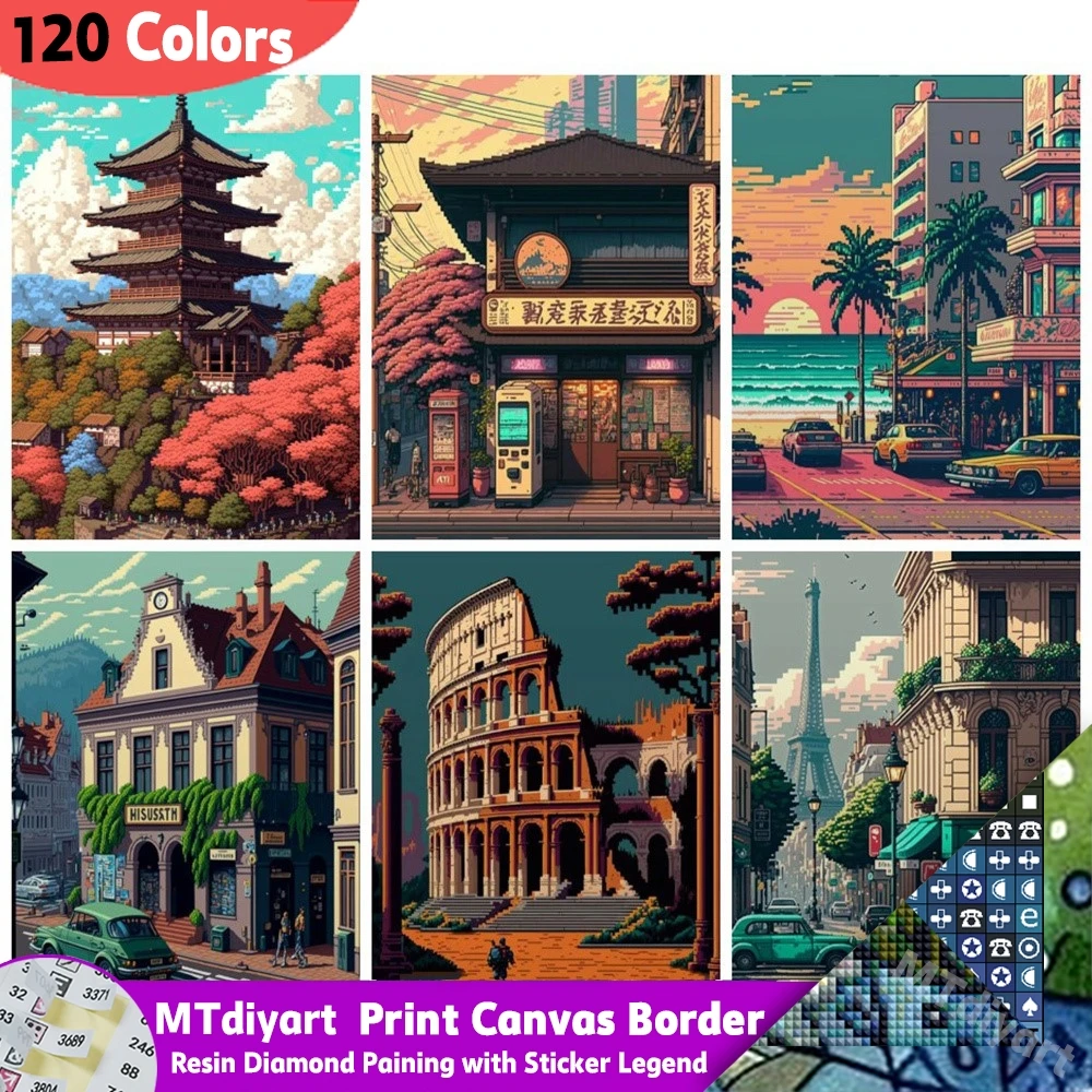 Harz 120 Farben voller Bohrer Stickerei Landschaft 5D DIY Diamant Malerei Gebäude neue Kollektion Geschenk Home Decor Kits