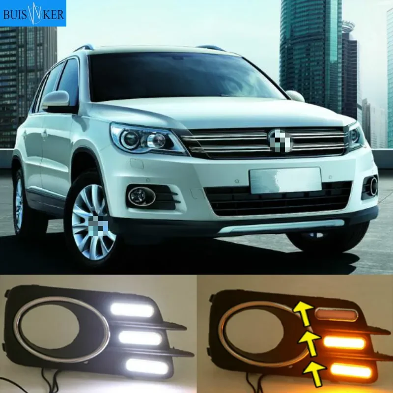 

2Pcs For Volkswagen VW Tiguan 2010 2011 2012 LED DRL Daytime Running Light Daylight driving yellow Signal lamps