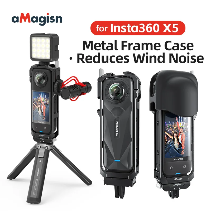 Metal Frame Protective Cage For Insta 360 X5 Camera Protect Shell with Silicone Lens Cap Windproof Foam Insta360 X5 Accessories