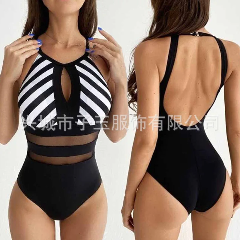 

Stylish And Sexy Striped Print Mesh One-piece Swimsuit Women's Bikini Swimsuit