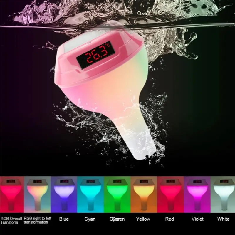 RTENTE-Solar Digital Pool Thermometer With RGB Atmosphere Light Intelligent Outdoor LED Digital Water Thermometer Green