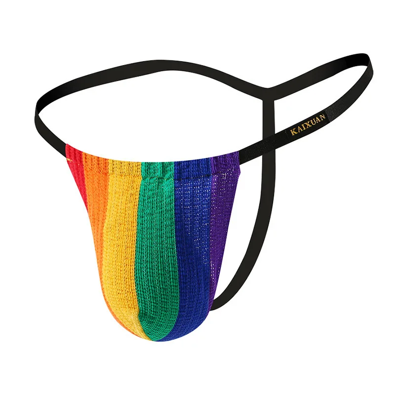 Men's T Back Thong Rainbow Color Underwear Gay Sexy Low-rise U Convex Pouch G-string Open Back Color Lingerie Comfort Underpants
