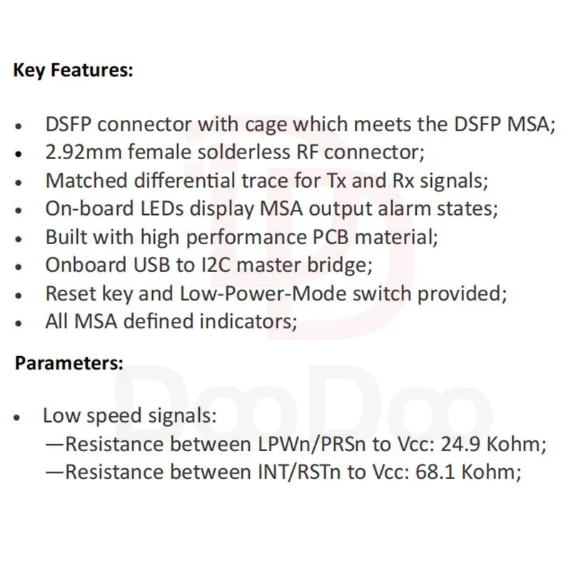 DSFP 50G 56G optyczny moduł nadawczo-odbiorczy płyta zgodności MCB DDMI I2C DC- 40G 8 sztuk 2.92mm żeńskie złącza lutowane