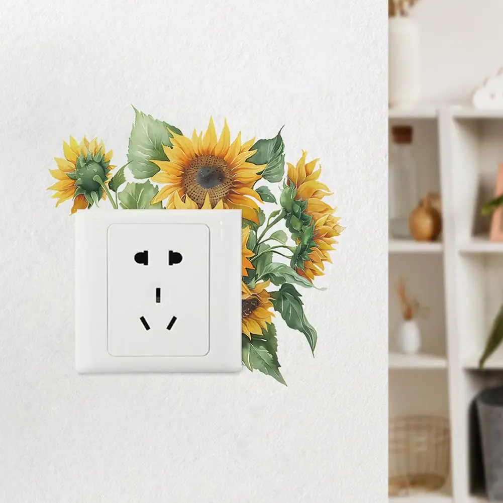 Sunflower Switch Sticker Removable Self-adhesive Waterproof PVC Living Room Bathroom Light Switch Wall Socket Outlet Decor Decal