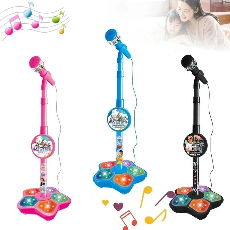 Crianças microfone com suporte karaoke música instrumento brinquedos cérebro-treinamento brinquedo educativo presente de aniversário para menina