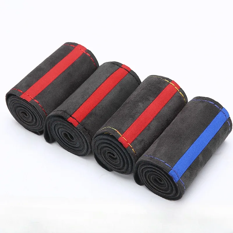 Suede Leather Braid Car Steering Wheel Cover - Universal 38cm DIY Hand-stitched Handle Cover,Car Accessories Steering Wheel Case
