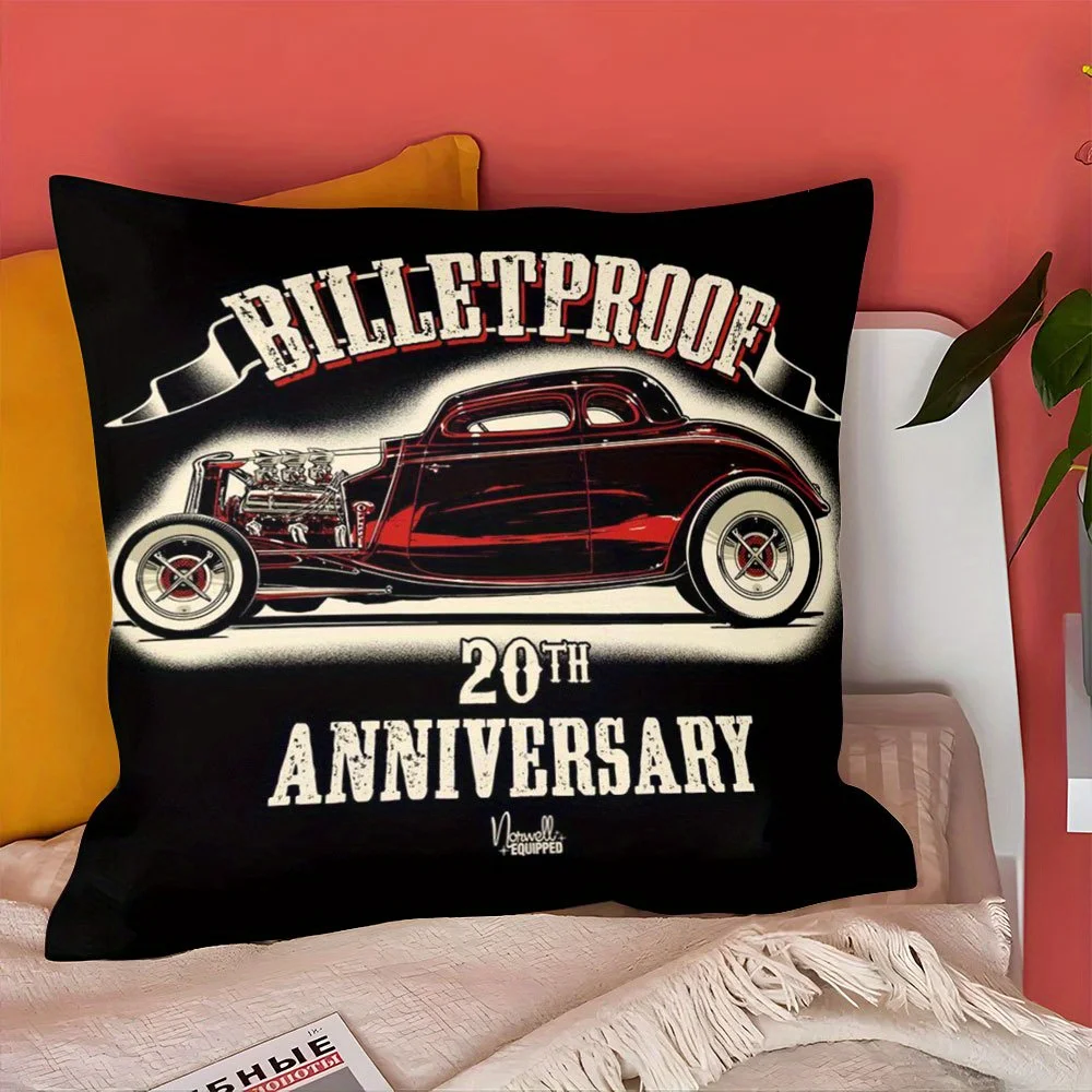 1pc Vintage Hot Rod Pillow Cover 45x45cm – Retro Red Car, 