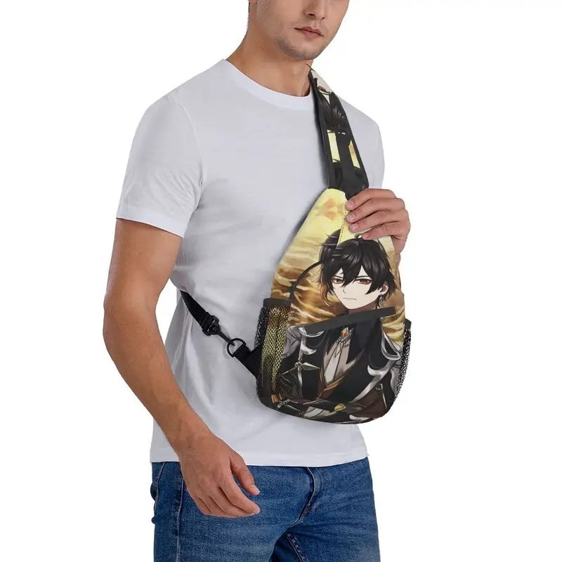 Tas selempang dampak Zhongli Genshin untuk pria Traveling ransel dada permainan Anime pria Daypack