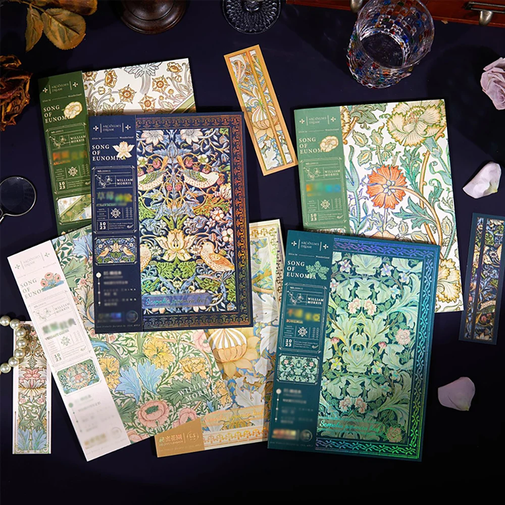 Libreta Adhesiva Inalámbrica Serie Jardín Secreto, Diseño Retro Dorado Horizontal, Libreta de Alta Estética para Oficina y Notas