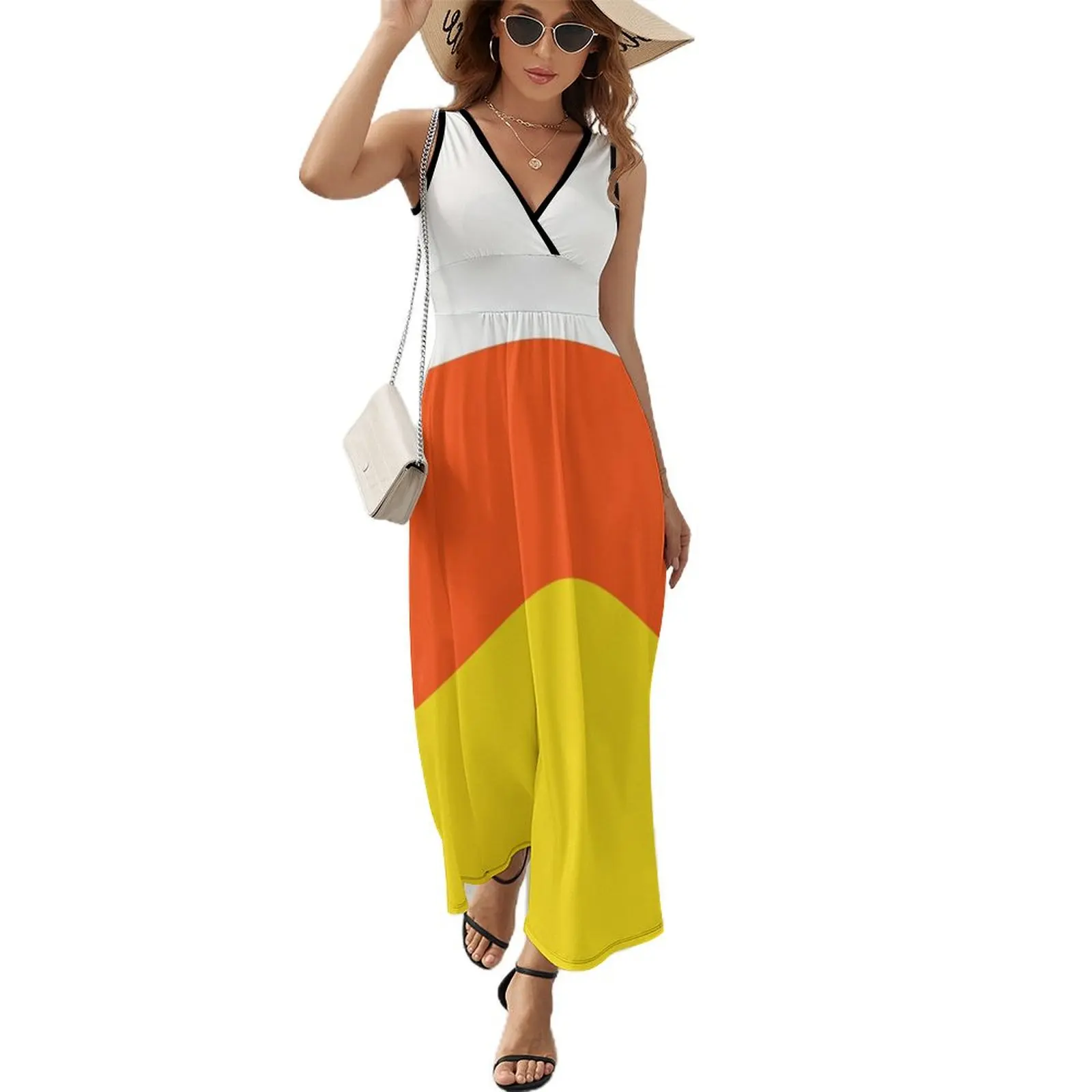 Vestido largo sin mangas de maíz caramelo para mujer, vestidos de verano de lujo