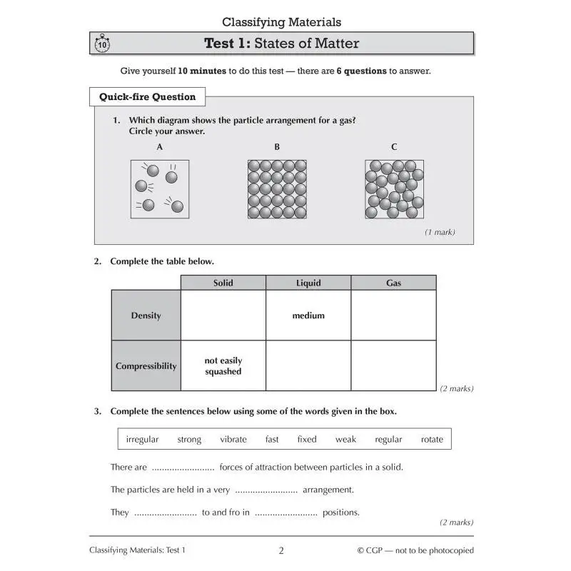 Nuevo KS3 química pruebas de 10 minutos con respuestas libros CGP Publicaciones de grupo de coordinación 9781789085808 libro