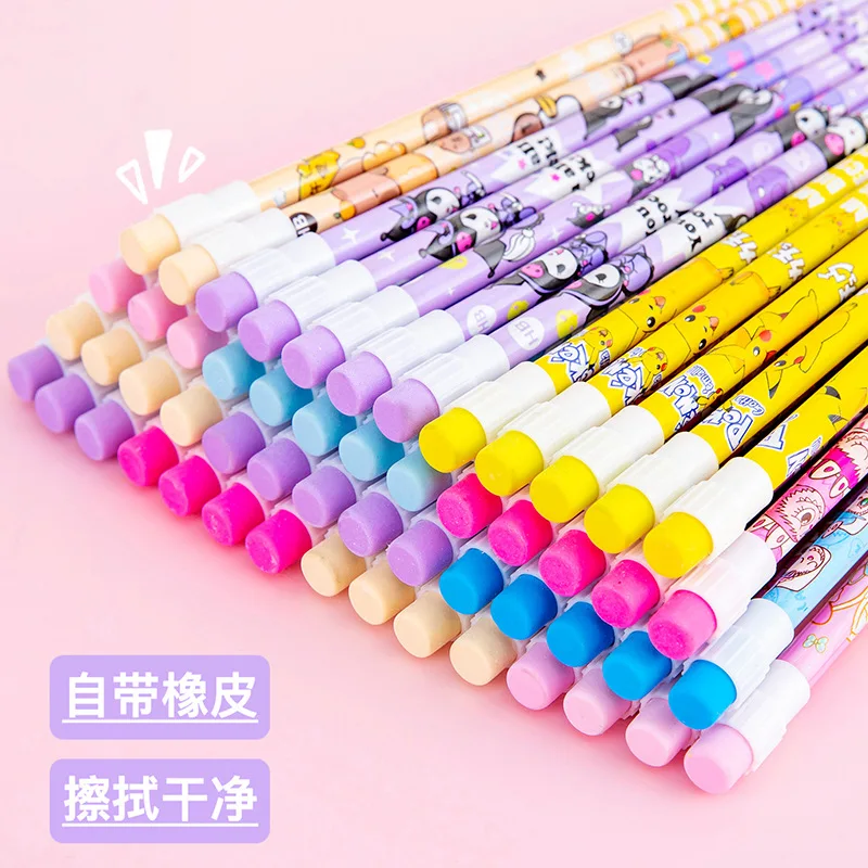 12 Pcs Cartoon HB Pencil Constant Core Cute School Student Round Rod with Colored Eraser Children's Wooden Lead Pencils image 3