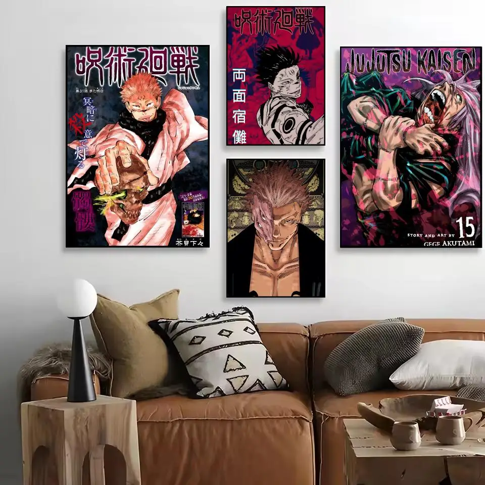 Ryomen Sukuna J-Jujutsu Kaisen اللوحة الخط طباعة شخصية قماش جدار جدارية الفن صور لغرفة المعيشة ديكور المنزل #2