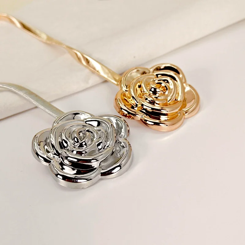 ผู้หญิงทองเงินโลหะยืดหยุ่นดอกไม้ Cummerbunds หญิงชุดรัดตัวเข็มขัดตกแต่งเข็มขัดแคบ TB363