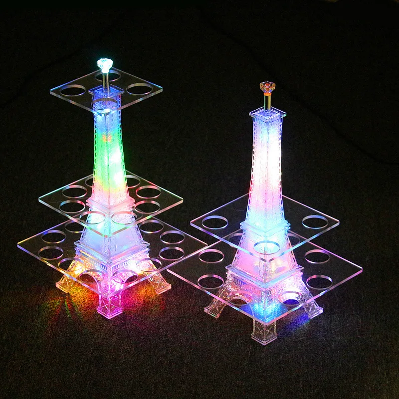 Colorful Luminous LED Crystal Eiffel Tower Cocktail Cup holder Stand VIP Service Shot Glass Glorifier Display Rack Party Decor