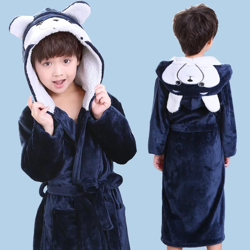 

Fashion 2023 Baby Hooded Bathrobe Spring Autumn Cotton Bathrobe Children Bath Robes Boys Cartoon Long Flannel Kids Swimming Robe