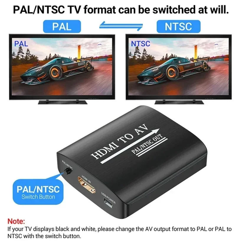 MnnWuu HDMI to RCA converter, supports PAL/NTSC suitable for Apple TV/Roku/Fire Stick/Blu -ray/DVD player/old TV/projector/etc