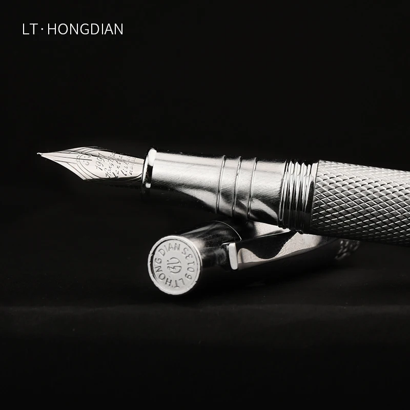 Hongdian 6013S Multi-point Brushed Grinding Vintage High-End Silver Carving Fountain Pen Iridium EF/F Nib For Gifts