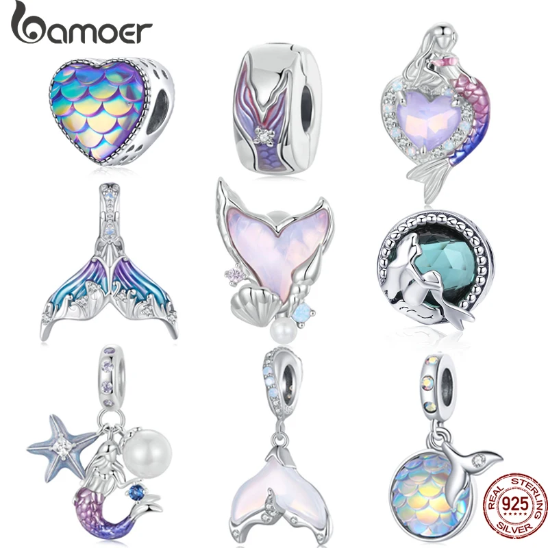 

Bamoer 925 Sterling Silver Fancy Mermaid Dreamy Fish Tail Charm Zircon Pendant For Women Fit Bracelet DIY Necklace Fine Jewelry