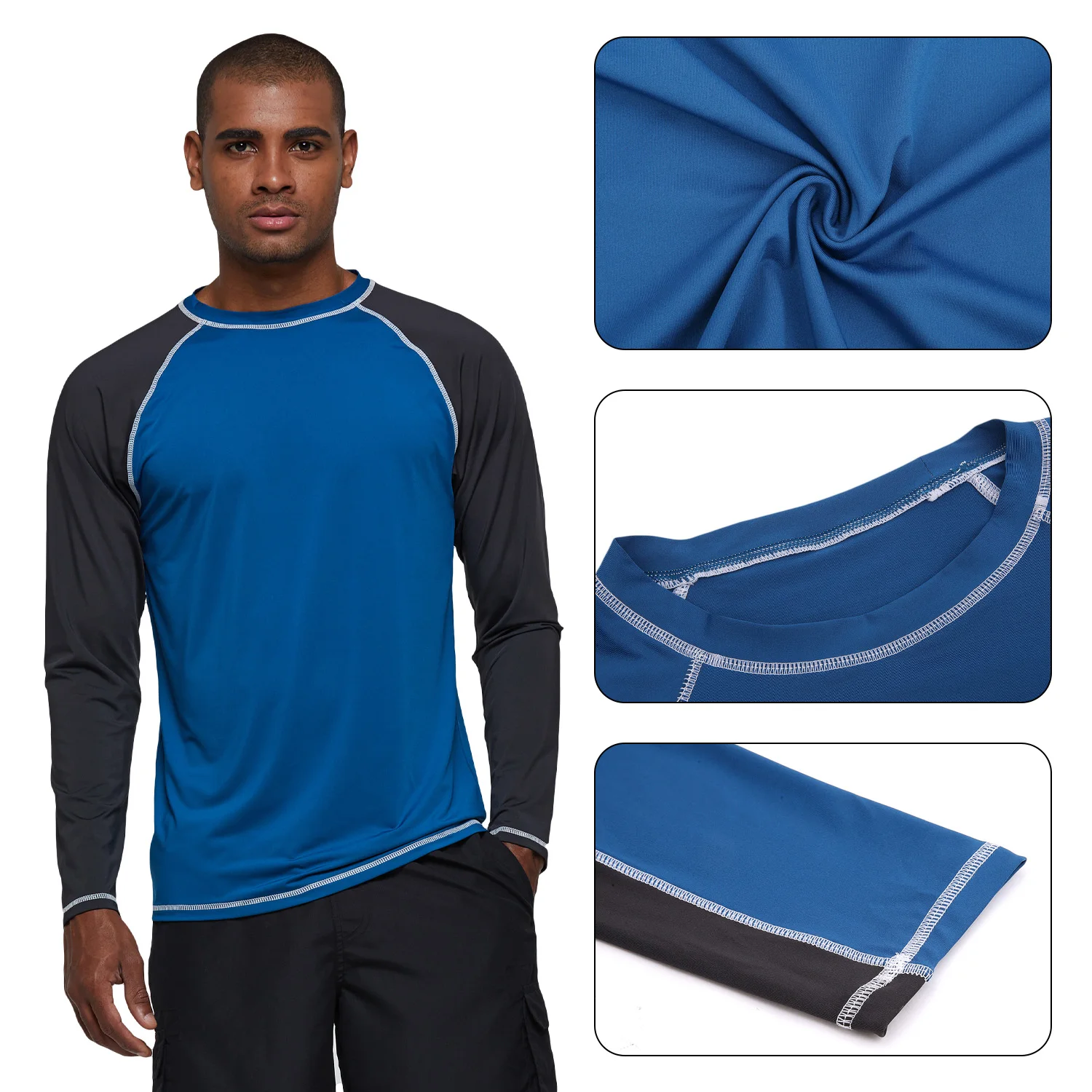 Herren Langarm Schwimm hemden Rash guard bis 50 UV Sonnenschutz hemd sportliches Training Laufen Wandern T-Shirt Bade bekleidung – Detail 4